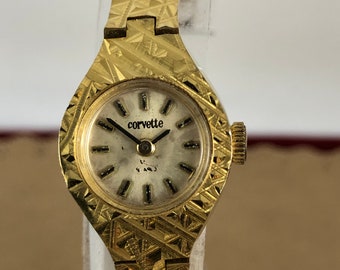 Reloj mecánico vintage Corvette de 17 joyas, chapado en oro, fabricado en Suiza.