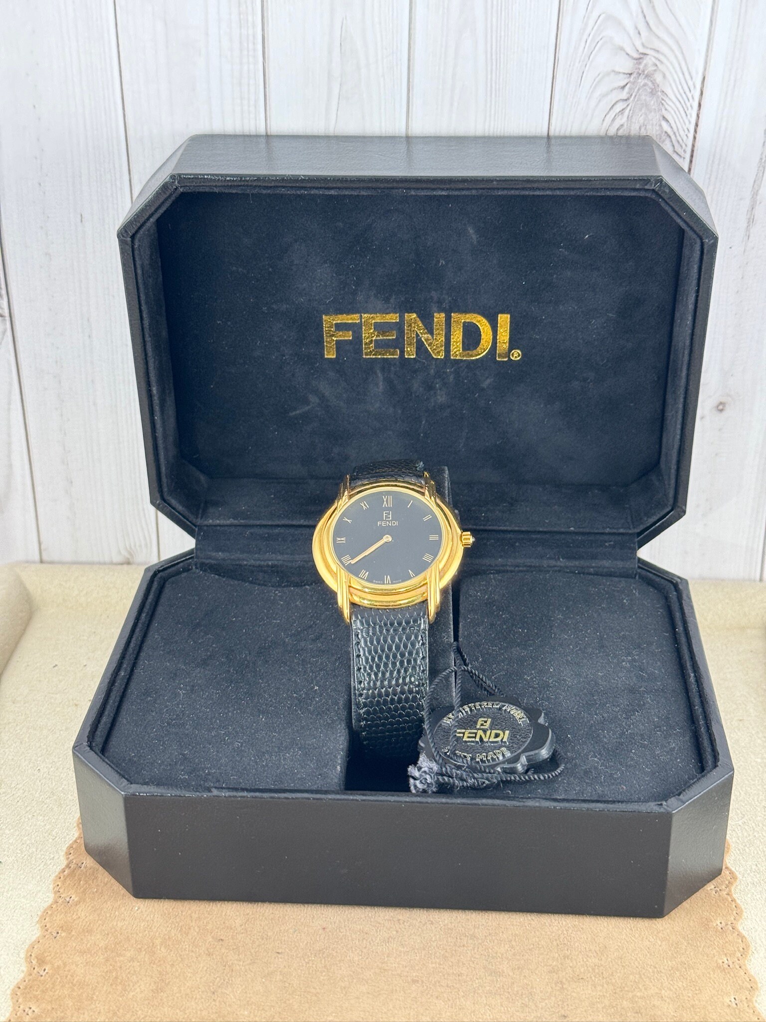 Vintage Fendi 18K Gold Plated 10 Microns 300G Watch Black Vintage Fendi 18K Gold Plated 10 Microns 300G Watch Black