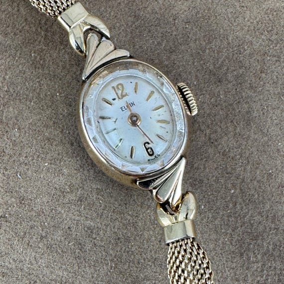 Vintage Elgin 10K Yellow Gold Filled Watch, Swiss Made Mesh  display picture 1