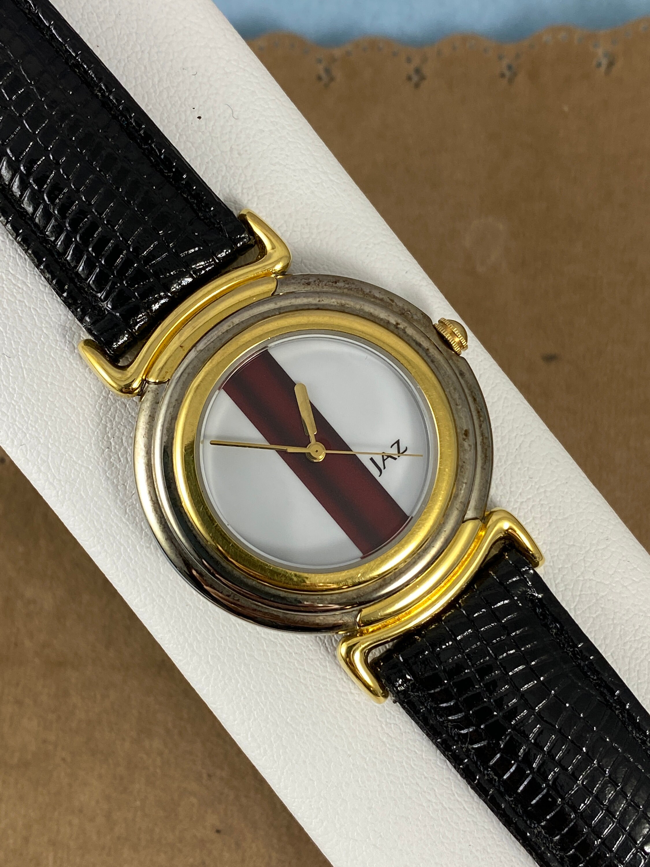 Vintage French JAZ Watch: Red Pearlescent Stripe, Black  display picture 1