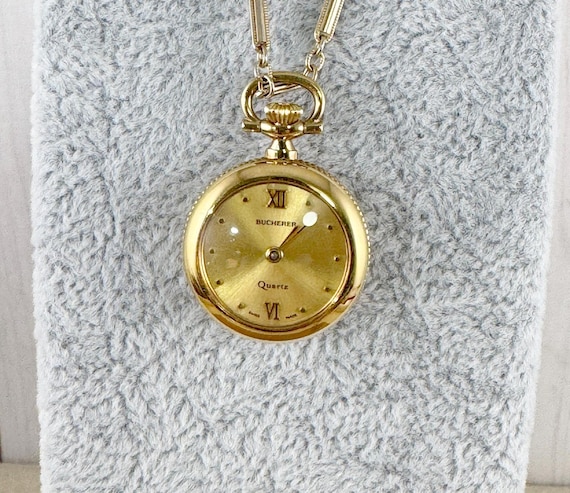 Vintage Bucherer Quartz Pendant Watch: Red Enamel Butterfly  display picture 3