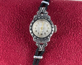 Orologio da donna Bucherer vintage in marcasite: argento svizzero .800, anni '40