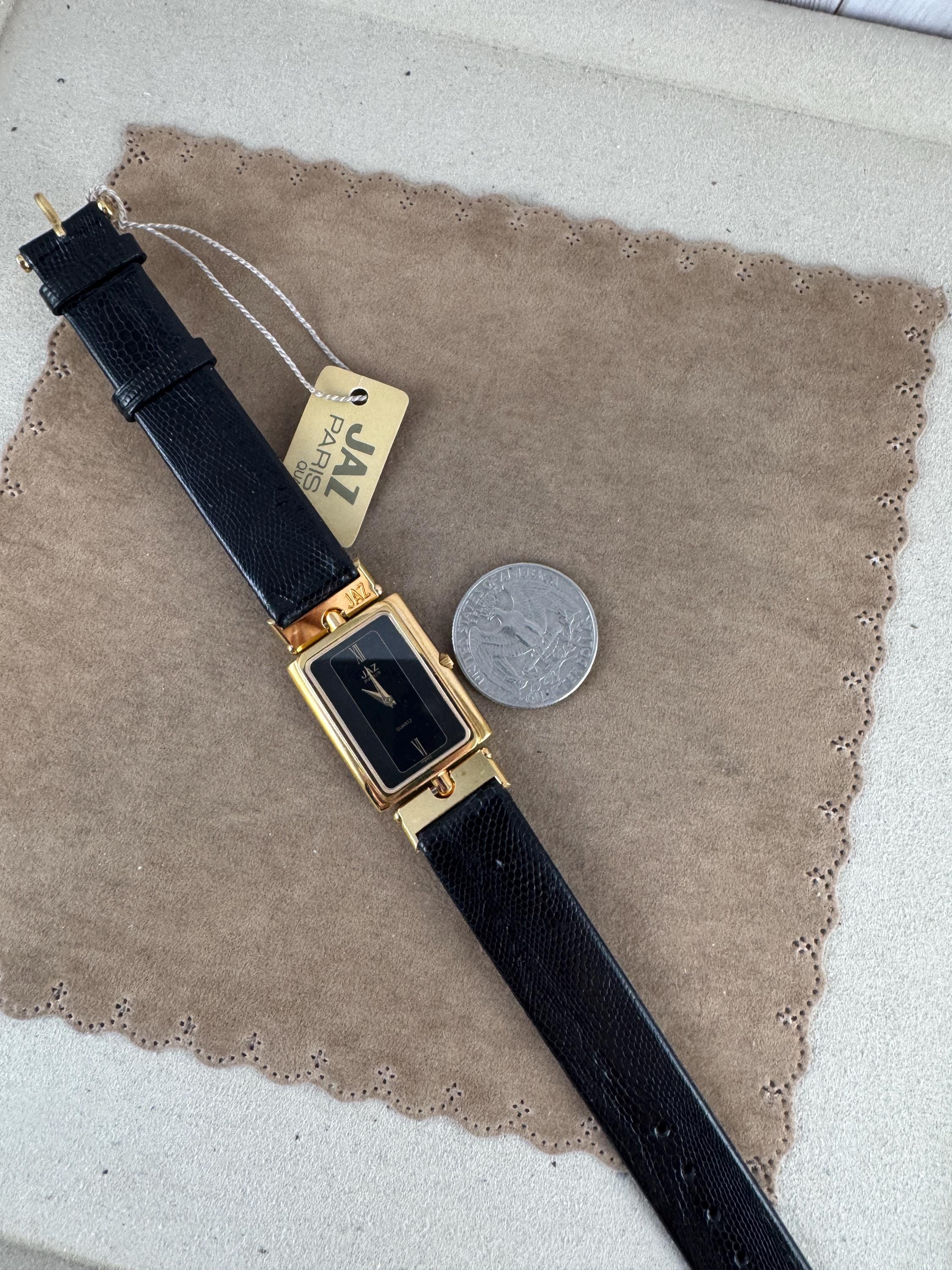 Jaz Paris Quartz Watch Women OS Black Gold Good Vintage Lizard Strap Date France Vintage Jaz Paris Ladies Watch: Black & Gold Dial, Norwegian  main image 2