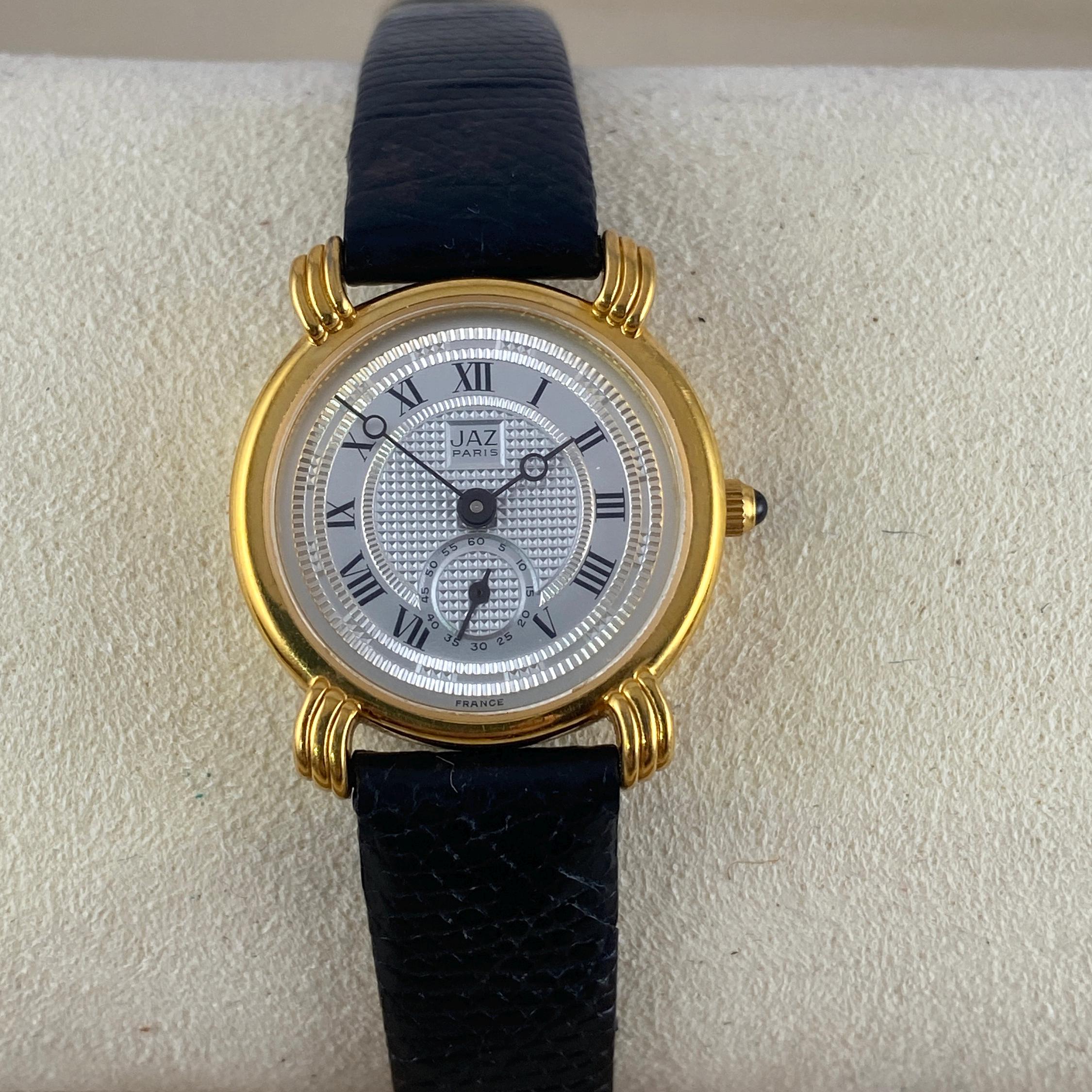 Jaz Paris Quartz Watch Women OS Black Gold Good Vintage Lizard Strap Date France Vintage Jaz Paris Ladies Watch: Black & Gold Dial, Norwegian  main image 4
