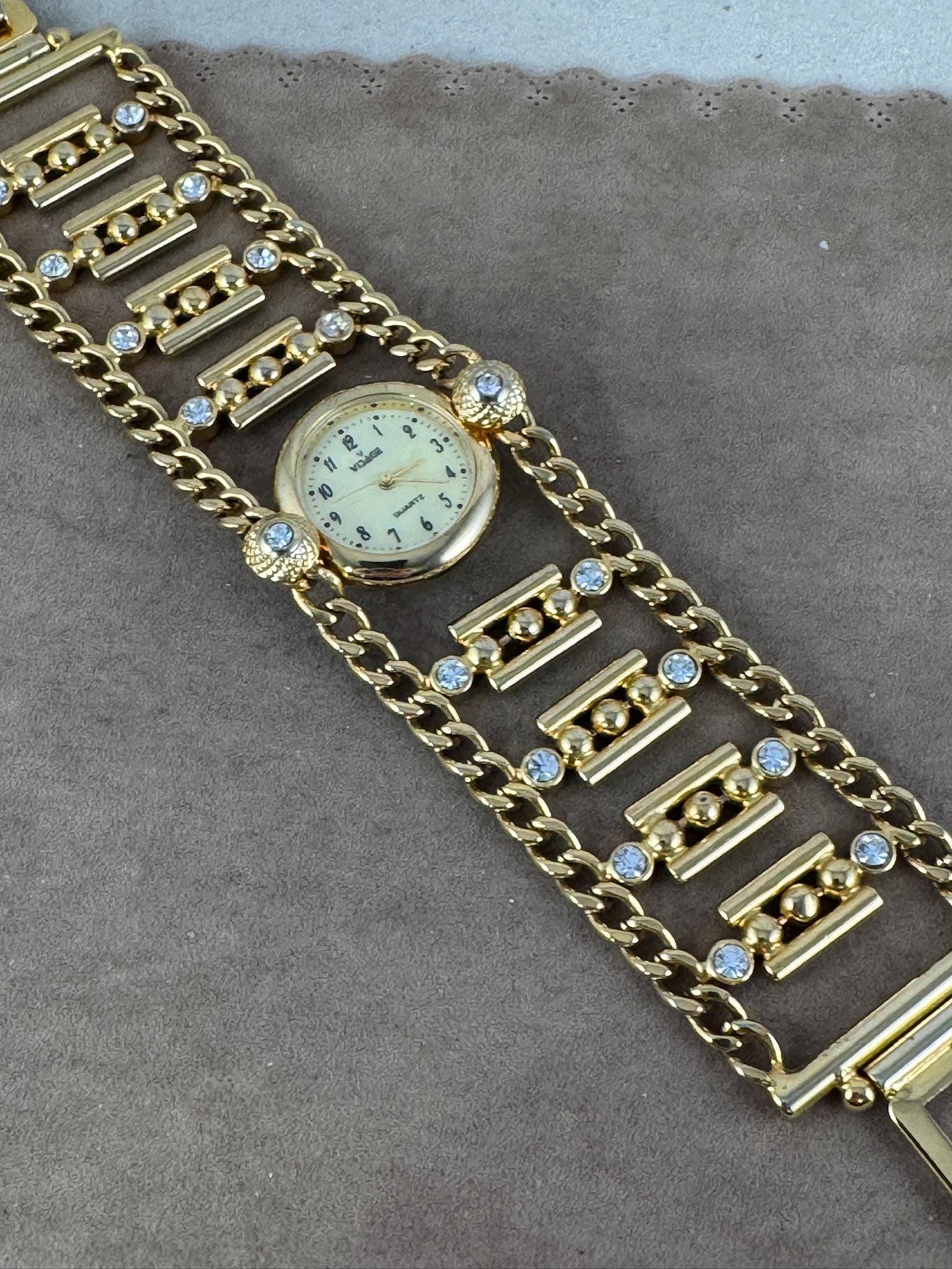 Vintage Visage Watch Chain Link Bracelet with Crystal Accents Vintage Visage Crystal Accent Watch: Gold Tone Chain  main image 2