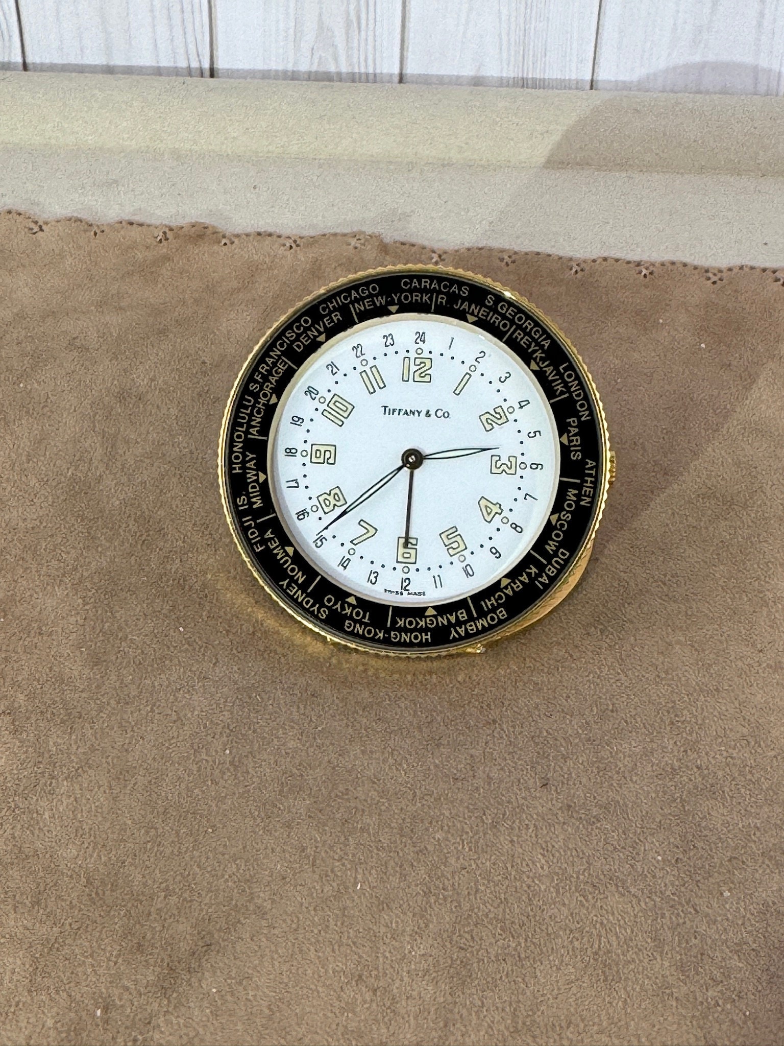 【1199】ジャンク品TIFFANY&Co手巻き置時計 Vintage Tiffany & Co. Pocket Watch Alarm Clock. Swiss Made Quartz