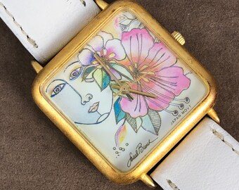 RARE Vintage Laurel Burch “Wild Cat” Watch Vintage Laurel Burch Wild Cat Watch: Rainbow Enamel, Purple  main image 3
