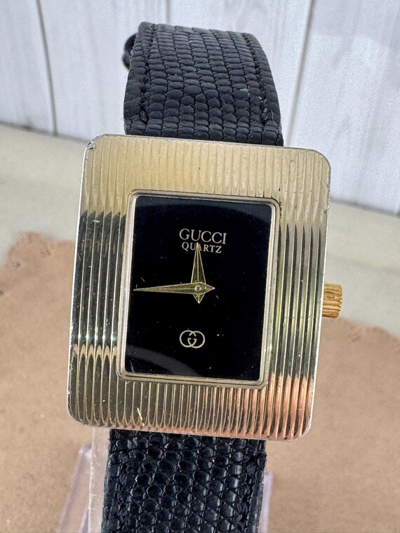 Vintage 1970s Gucci Watch: Sterling Silver Vermeil, Black Enamel
