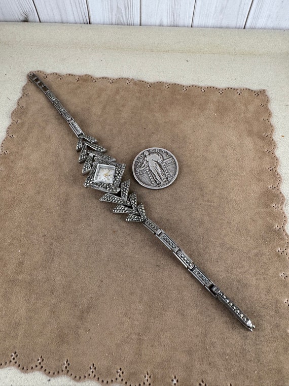 Vintage Marcasite Ladies Watch: 1920s Sterling Silver  display picture 3