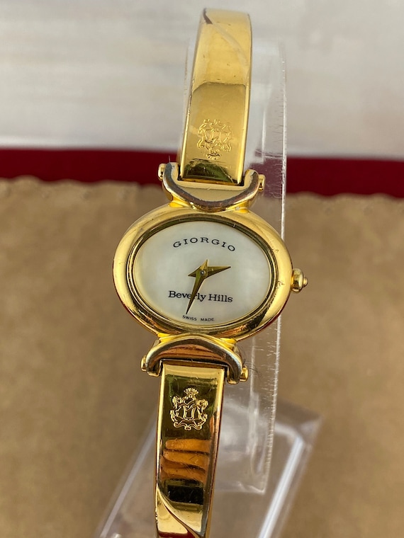 Vintage Giorgio Beverly Hills Swiss Watch: Gold Plated Cuff, MOP