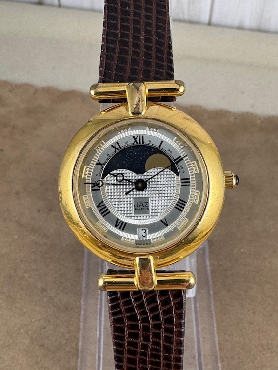 Vintage Jaz Paris Moonphase Watch: 18K Gold Plated, Brown  display picture 1