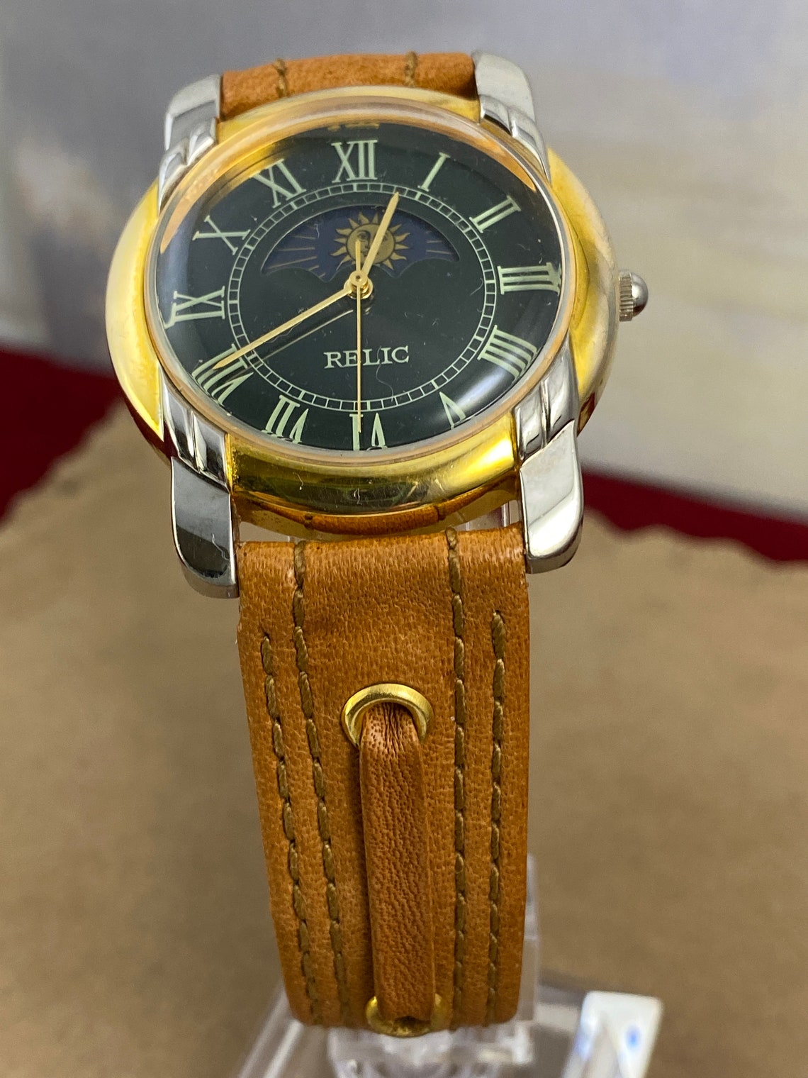 Vintage 2 Tone Relic By Fossil Moon Phase Watch Quartz Etsy