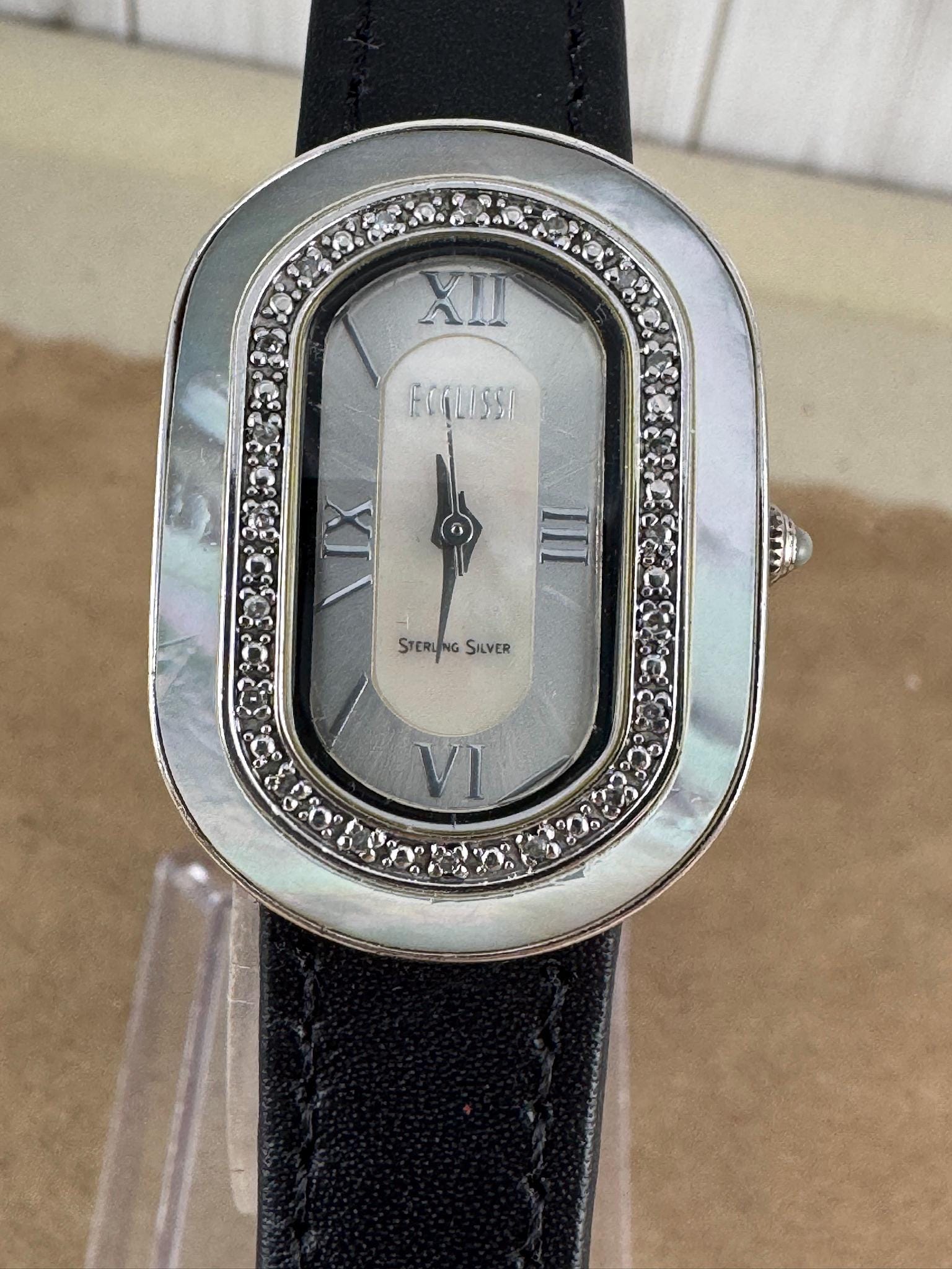 Ecclissi Sterling Silver Watch With Diamond Bezel and Mother 
