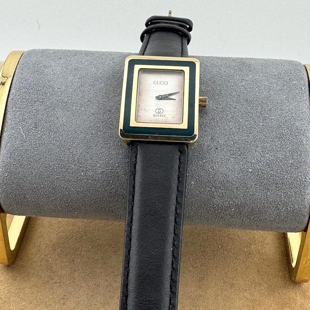 Vintage 1970s Gucci Watch: Sterling Silver Vermeil, Green  display picture 3