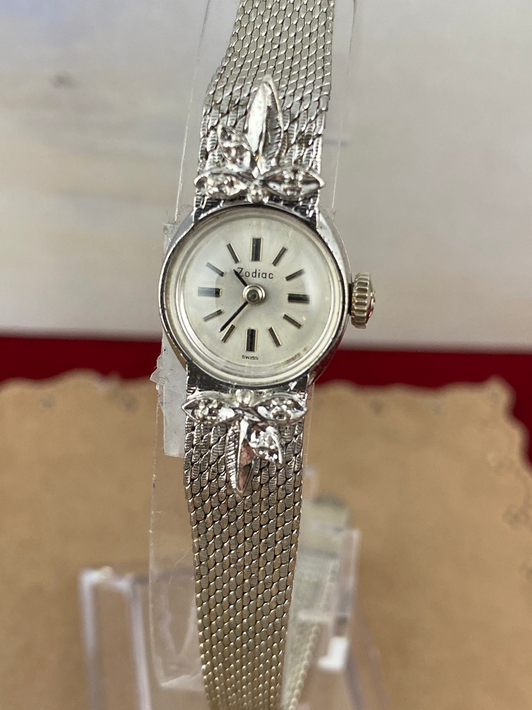 Vintage Zodiac Ladies Watch Silver Diamond Manual Wind 10K Gold Plated RUNNING Vintage Zodiac Ladies Watch Silver Diamond Manual Wind 10K  main image 3