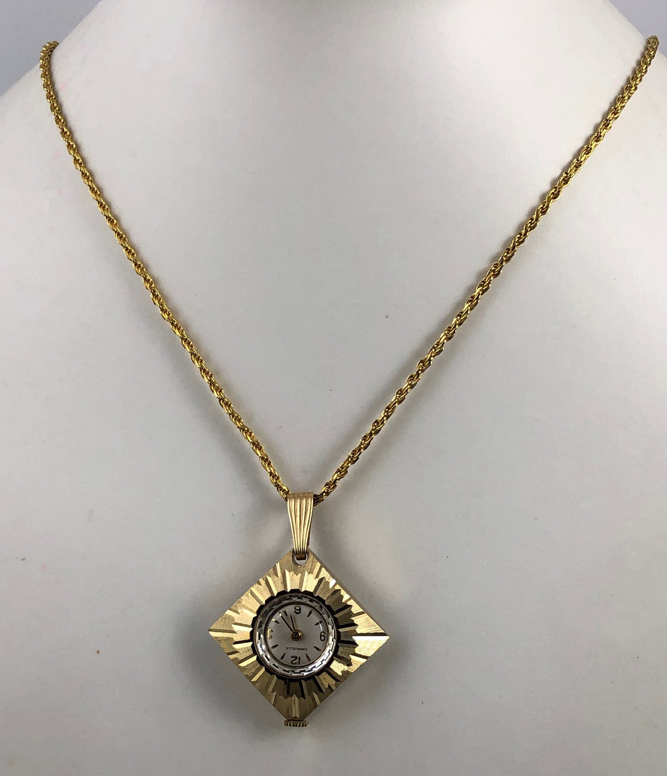 Vintage Caravelle 7 Jewel Gold Tone Pendant Watch in Oval