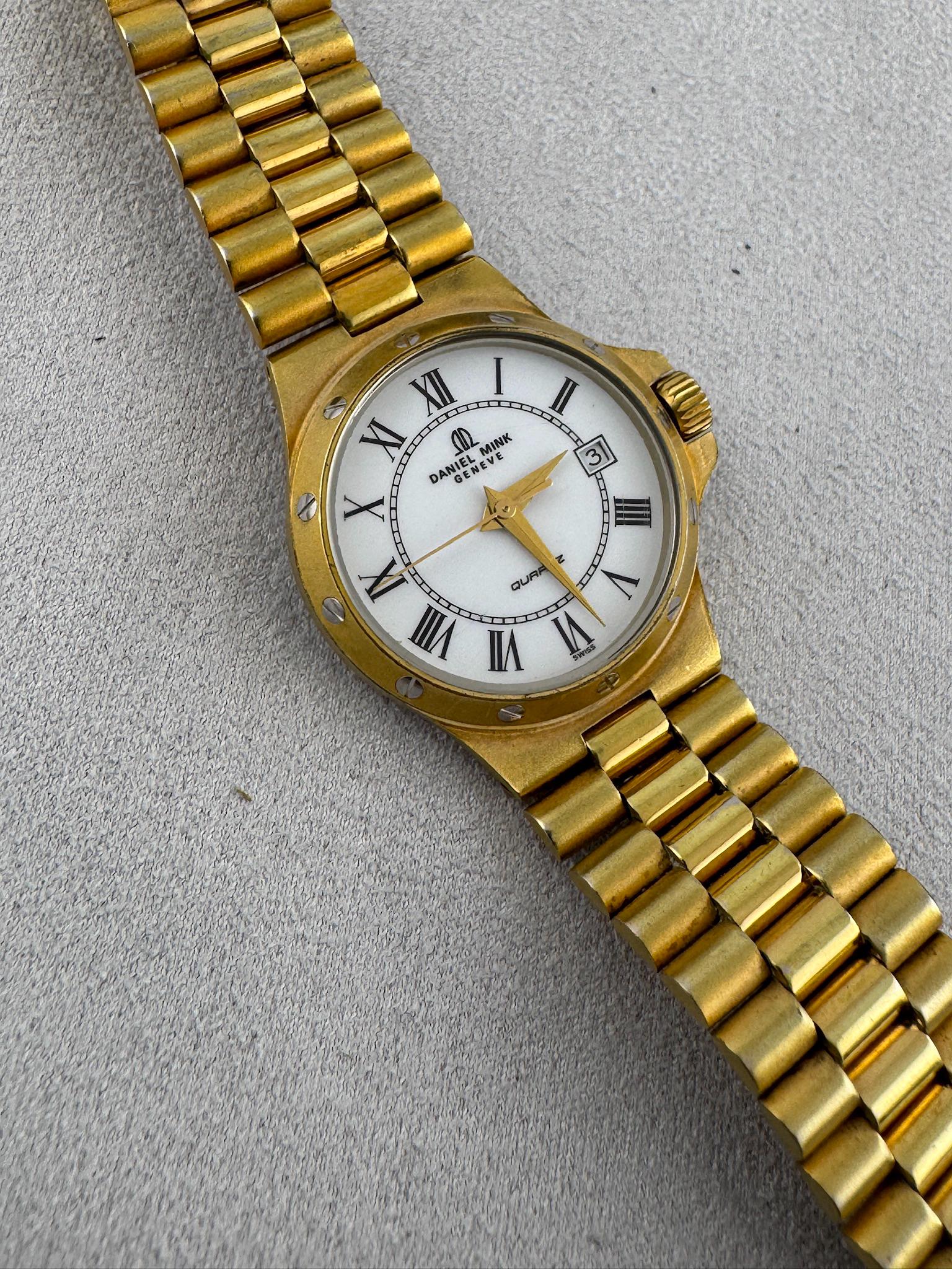 Vintage Daniel Mink Swiss Watch, 18K Gold Plated, Roman  display picture 1