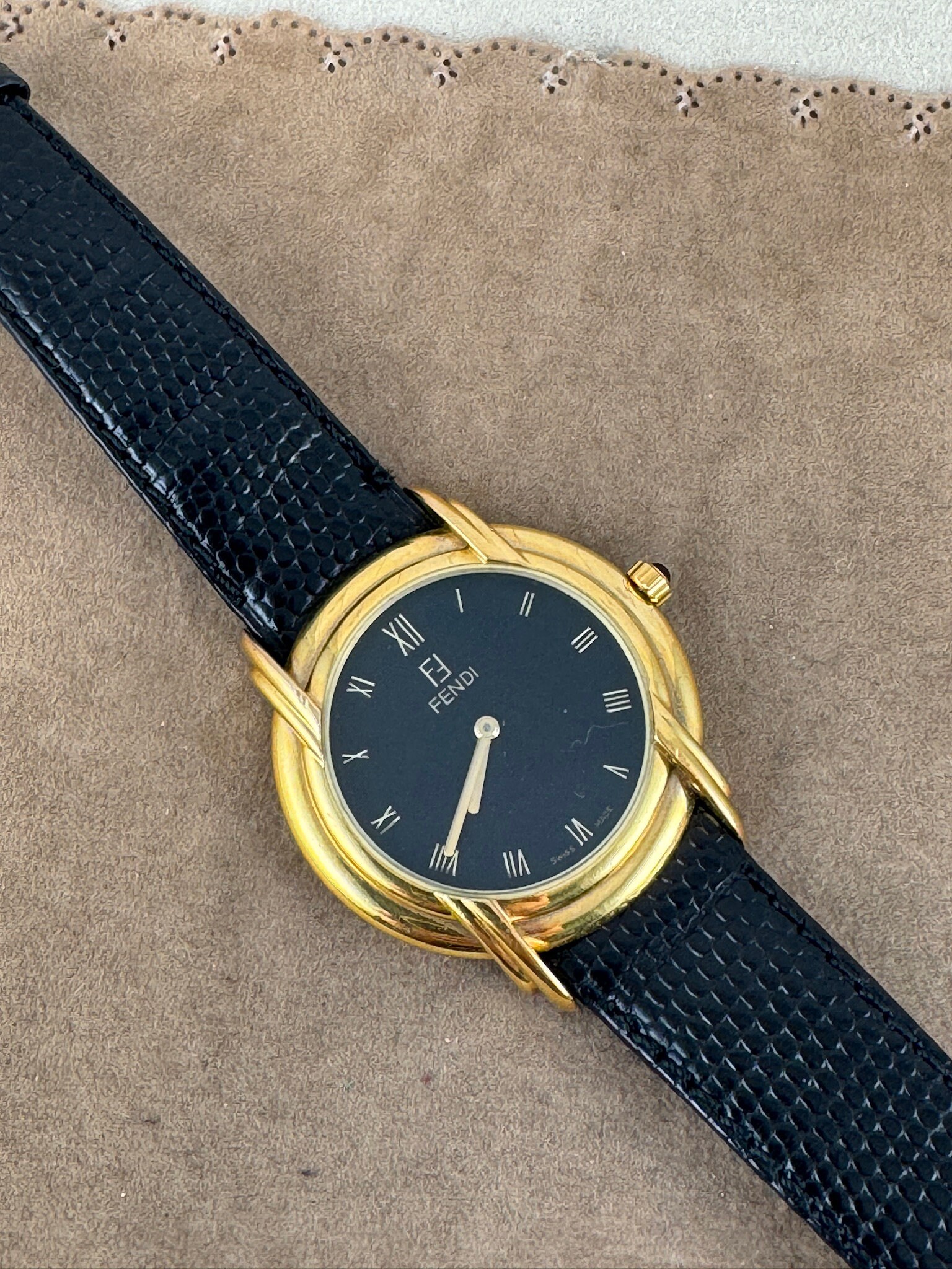 Vintage Fendi 18K Gold Plated 10 Microns 300G Watch Black Vintage Fendi 18K Gold Plated 10 Microns 300G Watch Black