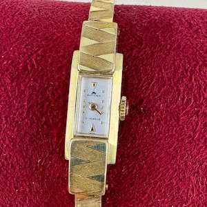 Vintage 1950s Bucherer Swiss Ladies Cuff Watch: 17 Jewels, Enamel Detail