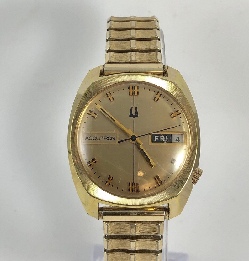 Vintage 10 Karat Gold Filled BULOVA ACCUTRON Day Date Watch | Etsy