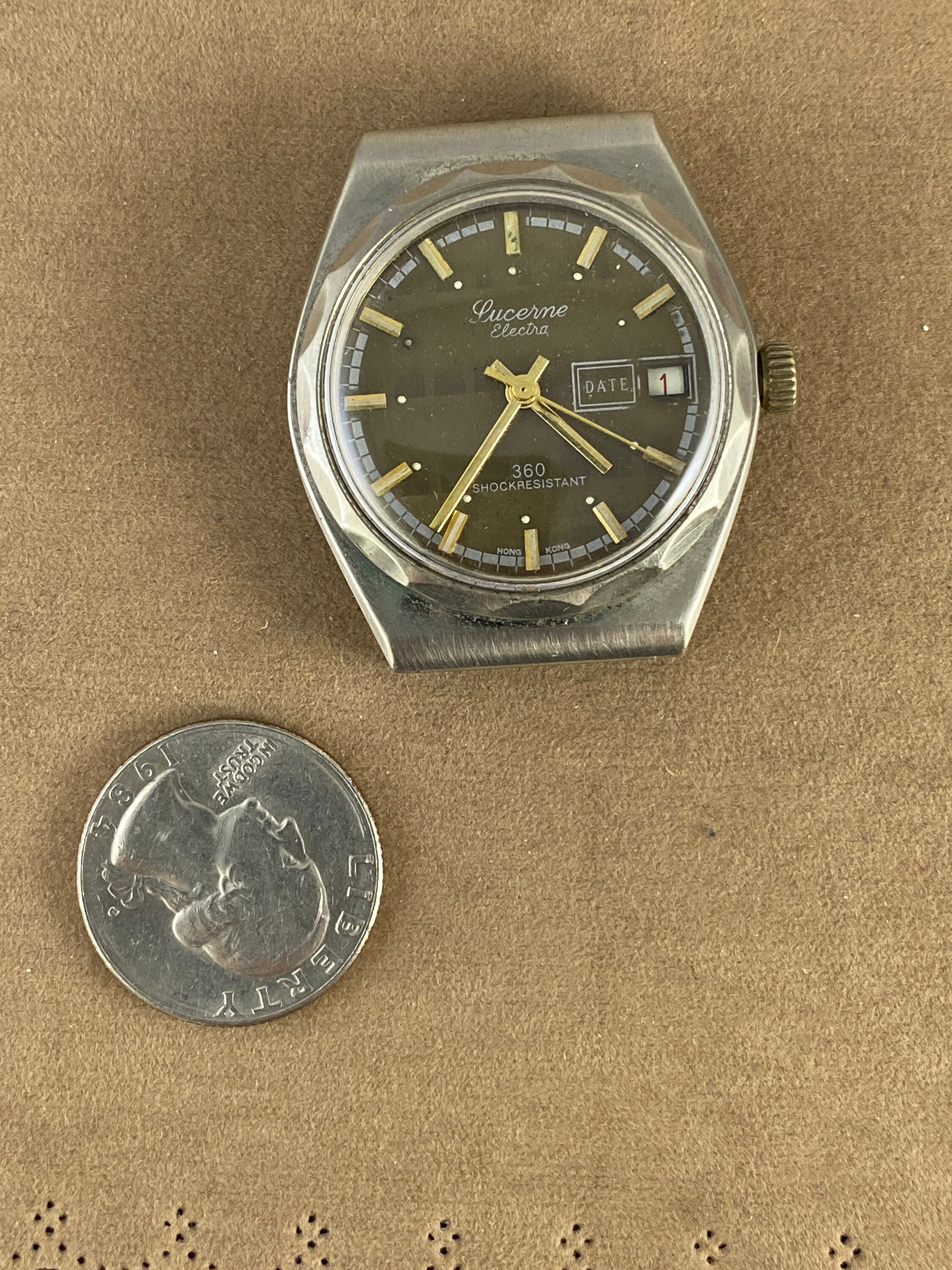 Vintage Lucerne Electra With Date 1 Jewel Watch Silver Tone Case Brown Dial Luminous Hands and Markers Stainless Steel Back Etsy
