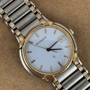 Vintage Bucherer Swiss Quartz Watch: Two-Tone Stainless Steel, Ultra-Thin