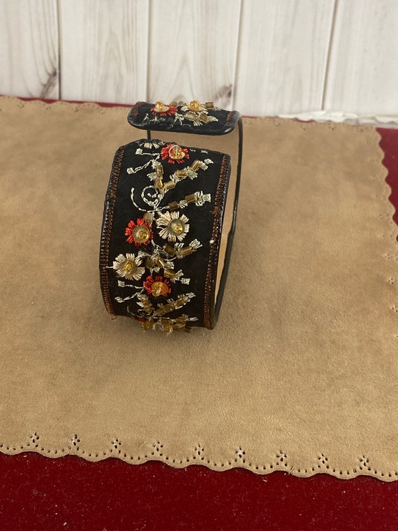 Vintage 90s Bohemian Embroidered and Beaded Cuff Bracelet  display picture 3