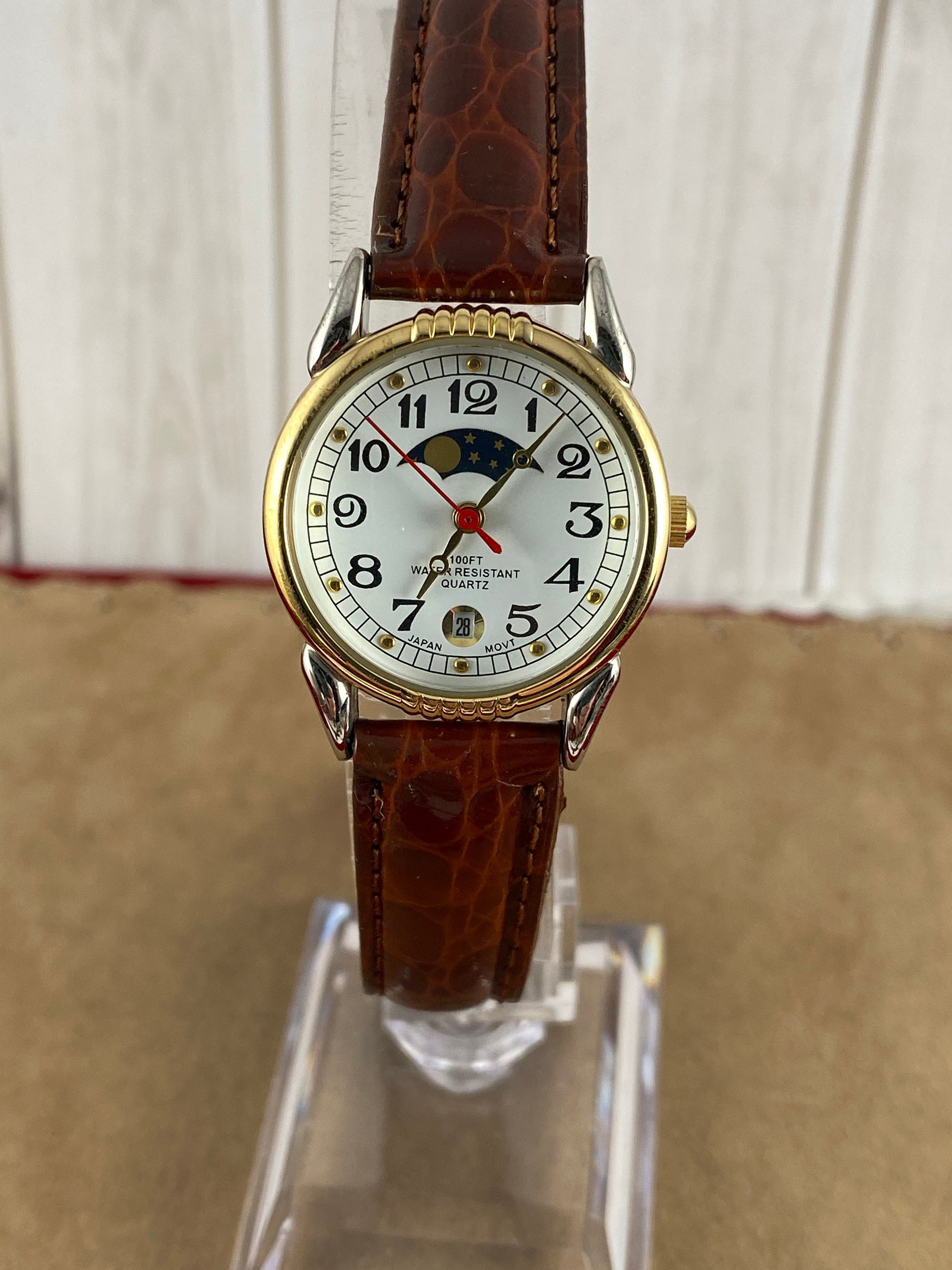 Vintage White Stag Moonphase Watch With Date New 8 Inch Brown