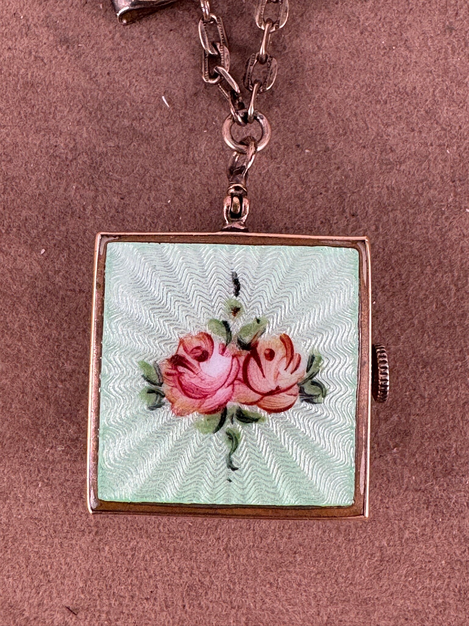Vintage Extremely Rare Welsbro Brooch Watch in Great condition with Pink Rose Similar Items to 1928 Locket Brooch Watch, Sweet Rose Motif  main image 3