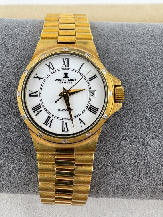 Vintage Daniel Mink Swiss Watch, 18K Gold Plated, Roman Numerals