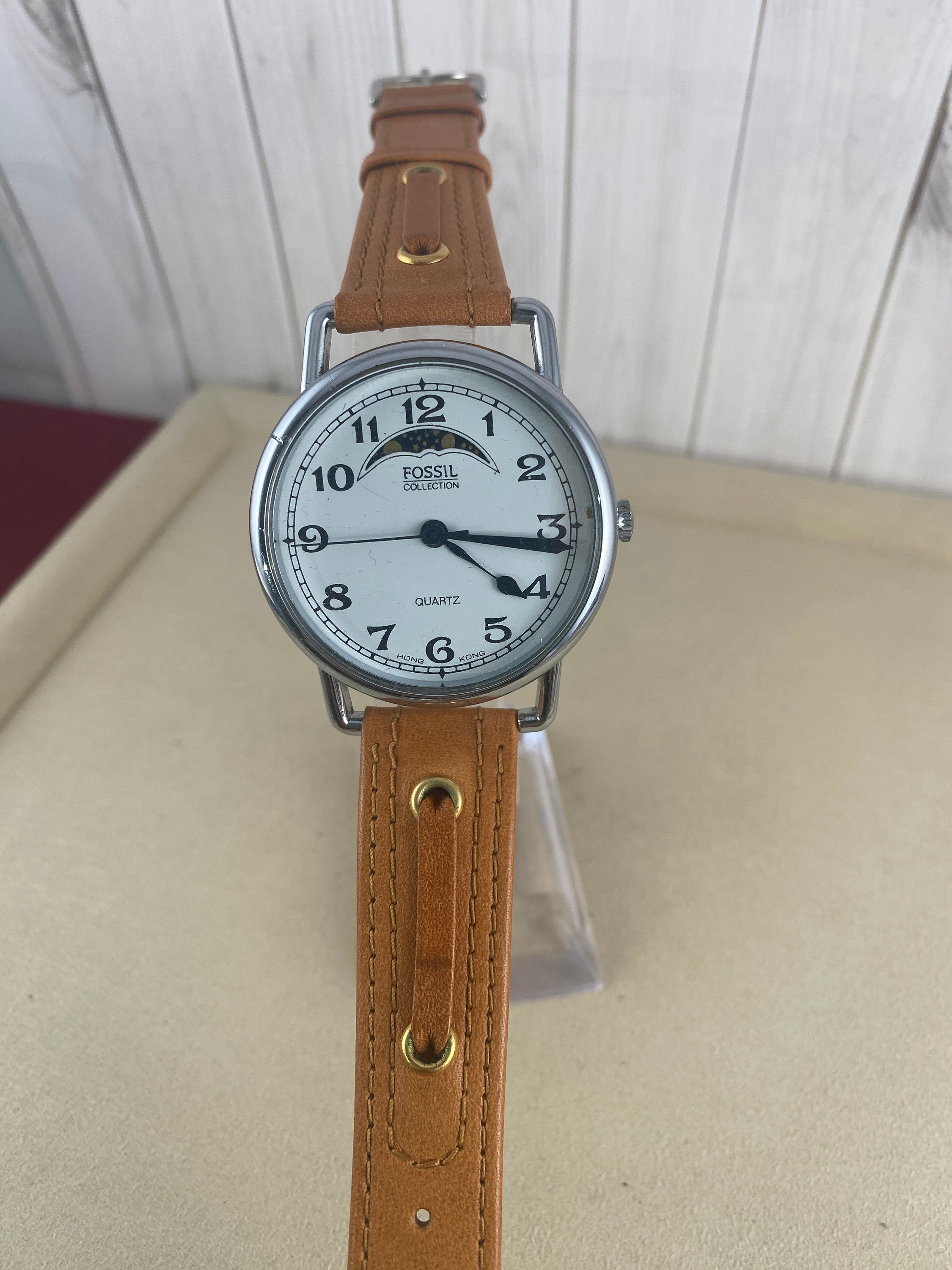 Vintage 1980s Fossil Collection Moon Phase Watch: Stainless  display picture 1