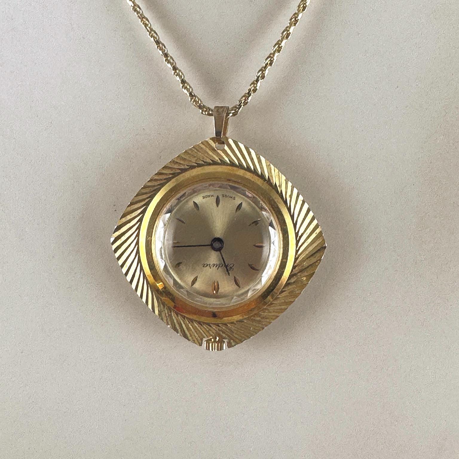 Montre Pendentif JUFREX Vintage Années 60 – Ornée Dorée – Mécanique Suisse