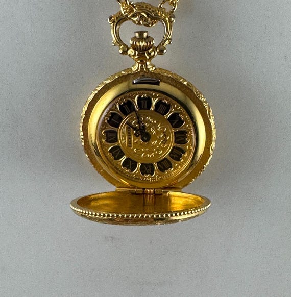 Vintage Bucherer Swiss Pendant Watch: Gold Plated Roman Numeral Necklace