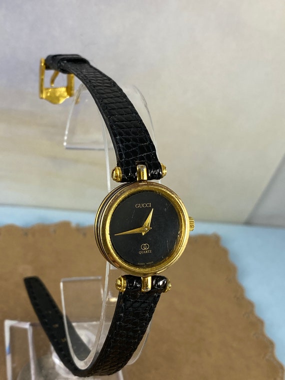 Vintage Gucci Black Enamel Stack Watch 8 Inch Original Black  display picture 3
