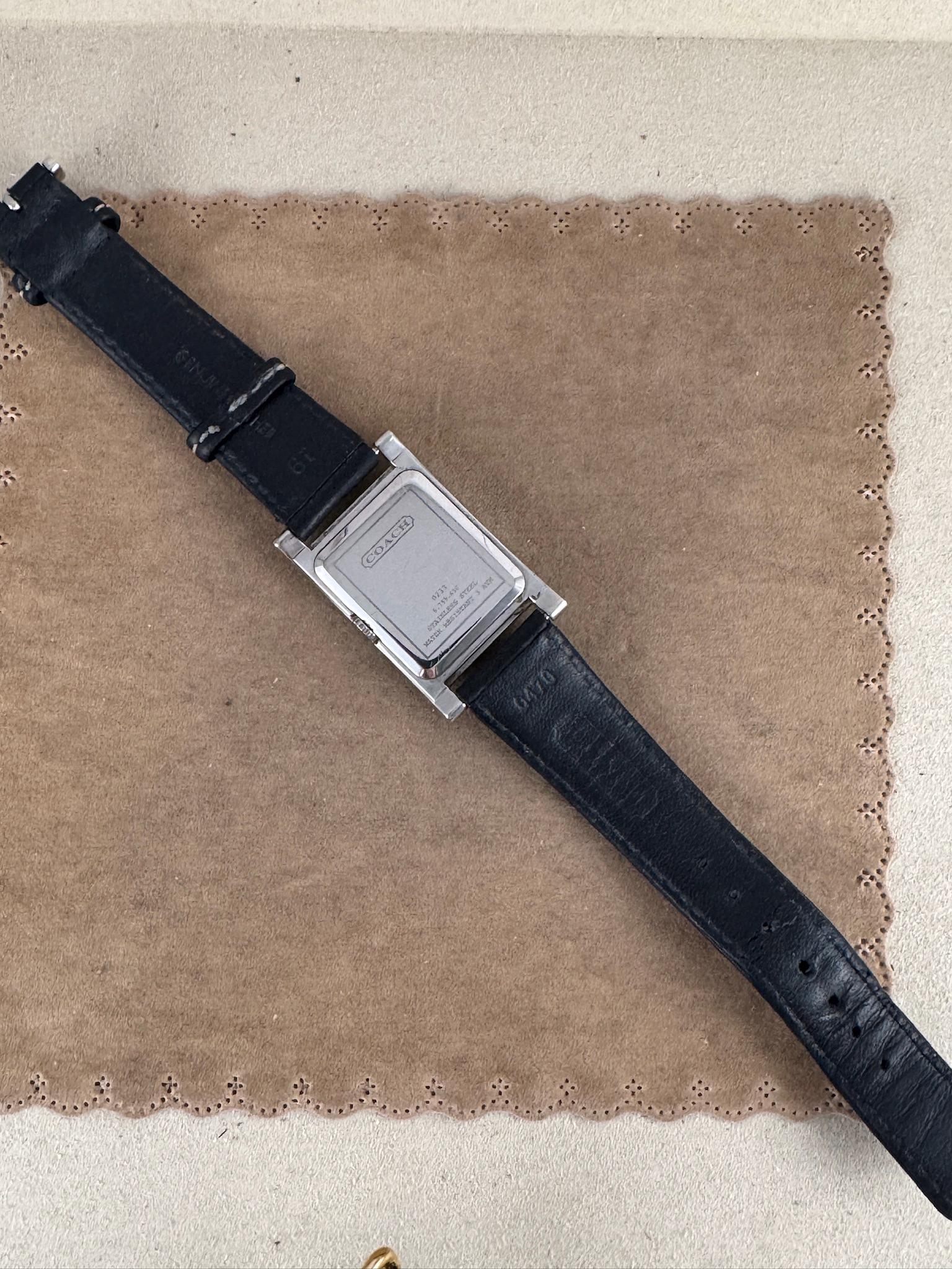 Vintage Coach Women’s Tank Watch 0233 Stainless Steel W/ Black Leather Strap Coach Vintage Swiss Made Ladies Silver Tank Watch Black  main image 2