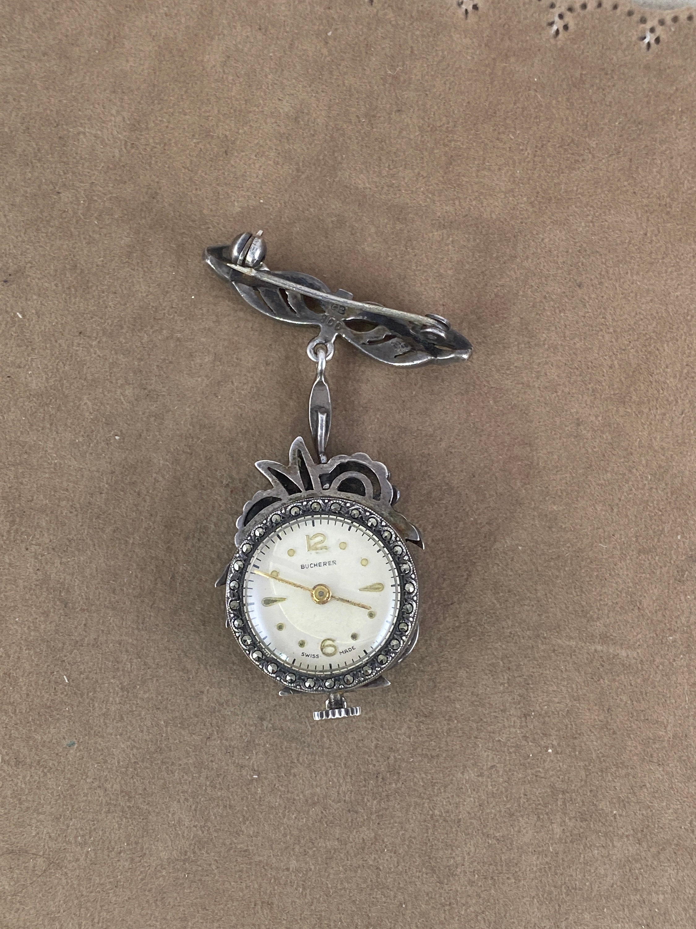 Fabulous Vintage Bucherer Art Deco 1940s Ladies Broach, Pendant Watch Swiss Made Bucherer Flower Enameled Vintage Necklace Pendent Watch  main image 2