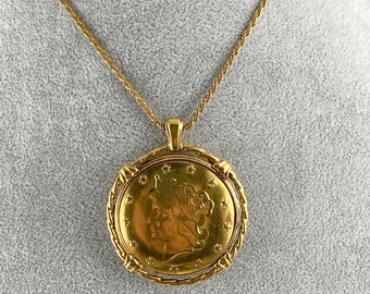 Vintage Louvic Liberty Coin Pendant Watch: Swiss Made Gold Plated
