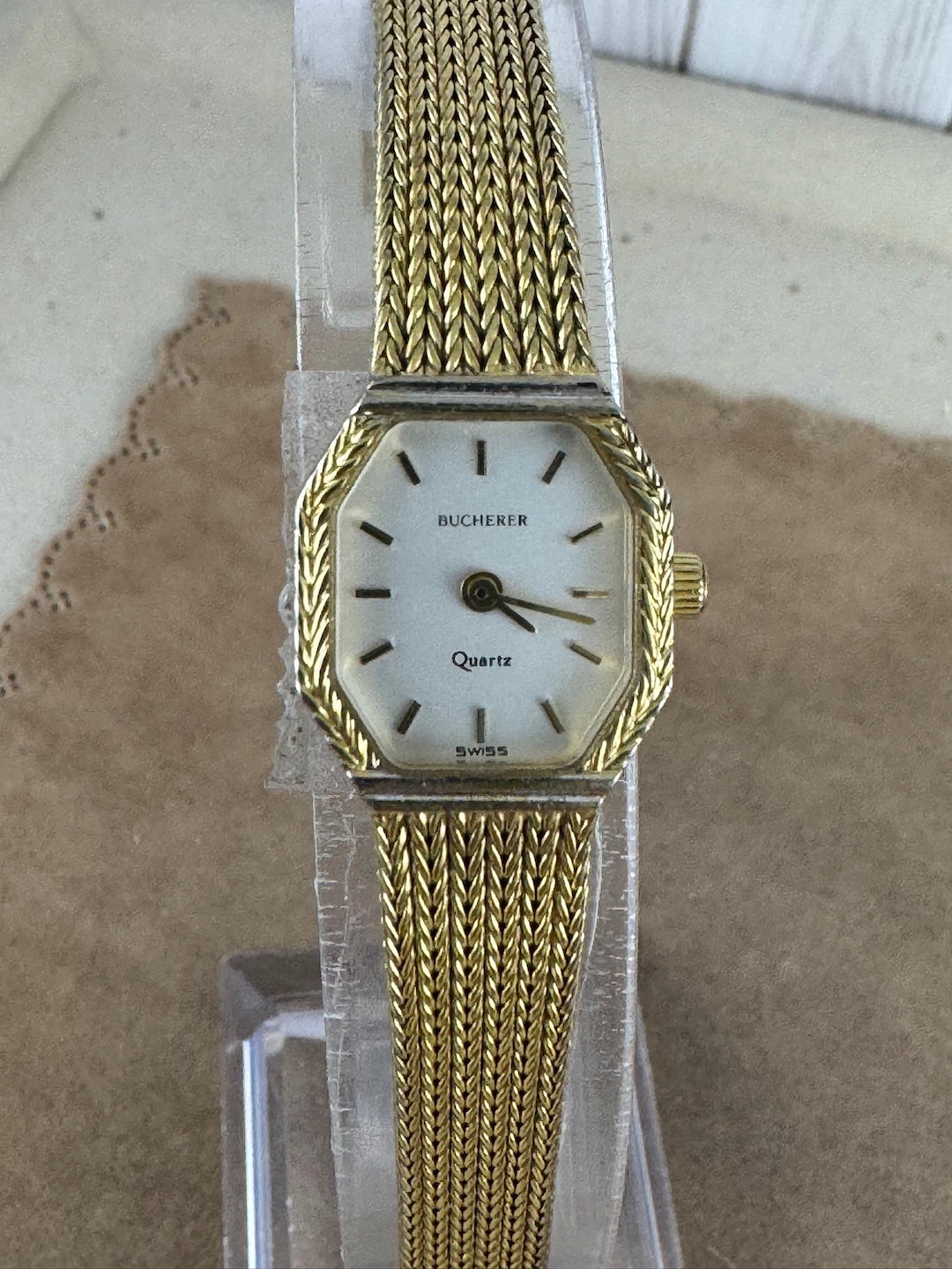 新作グッ Vintage 1980's Black Case Octagon Watch Ladies Bucherer アナログ（手巻き）