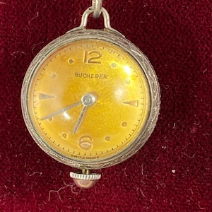Vintage Bucherer 800 Euro Silver Pendant Watch can be worn with a 925 Silver 24 inch Italian 2MM Rome Necklace and a Bar Pin Brooch