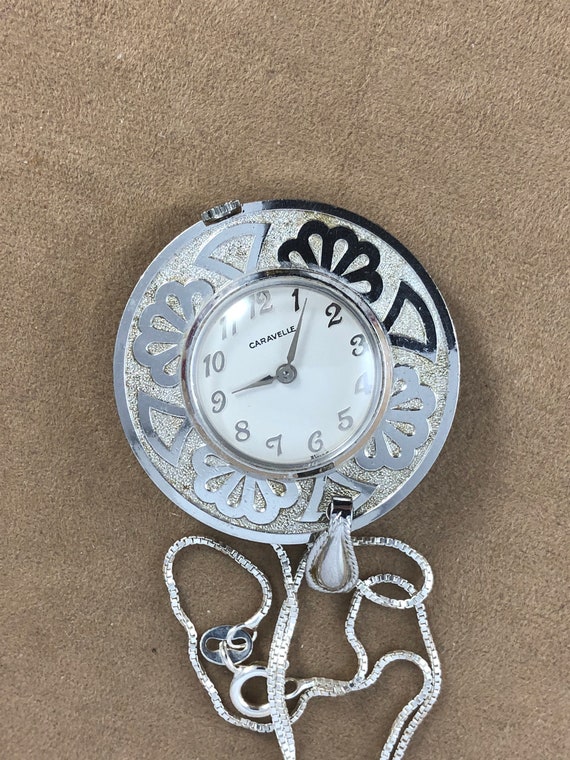 Vintage Caravelle Pentant Watch with 24in Chain 1967 CARAVELLE by Bulova Ladies Pendant 7 Jewels Watch with  main image 3