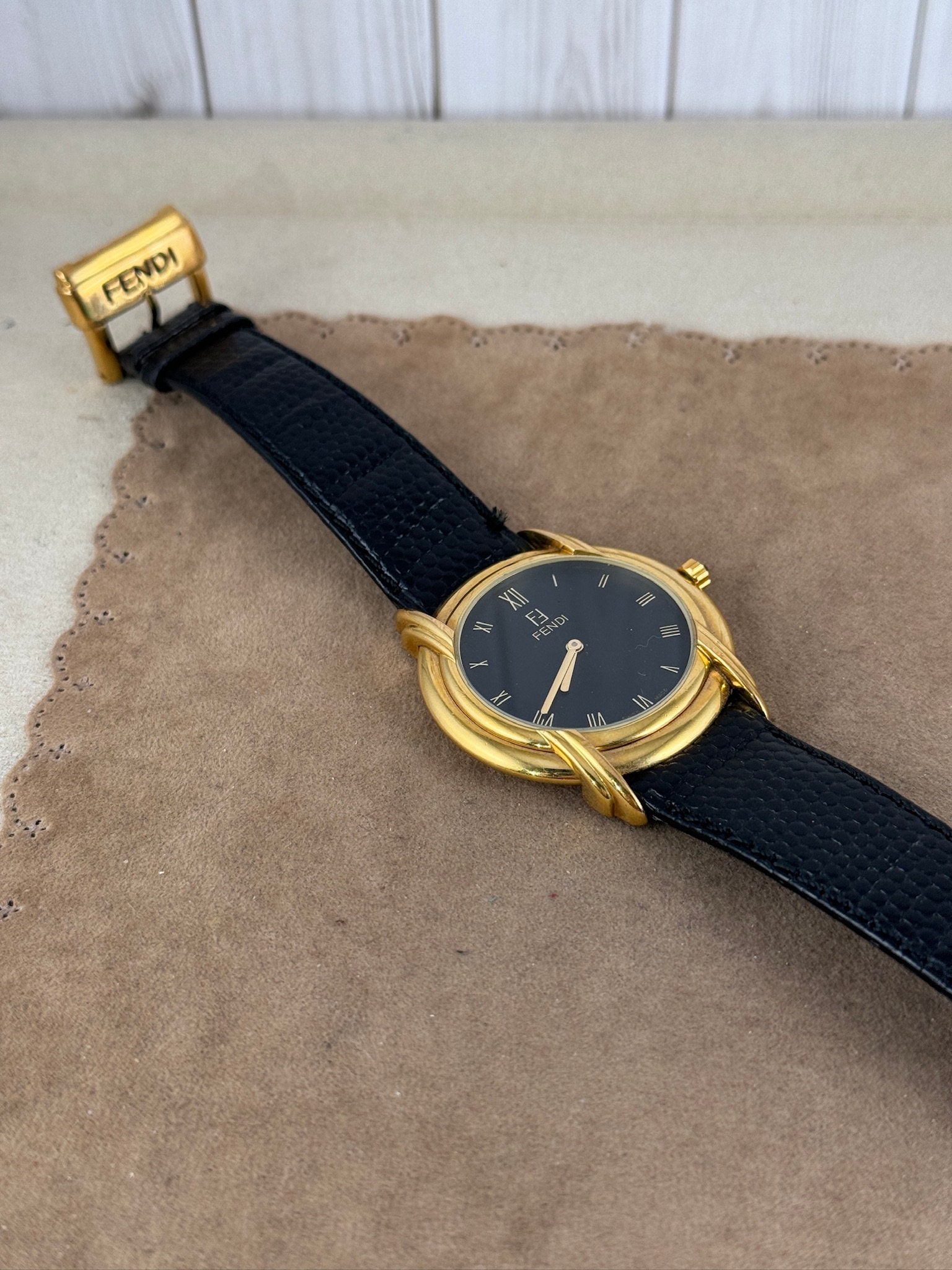 Vintage Fendi 18K Gold Plated 10 Microns 300G Watch Black Vintage Fendi 18K Gold Plated 10 Microns 300G Watch Black
