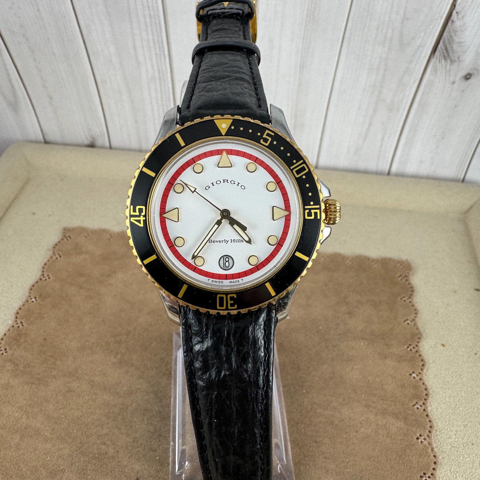 Vintage Giorgio Beverly Hills Swiss Watch: Gold & Steel, Sharkskin 