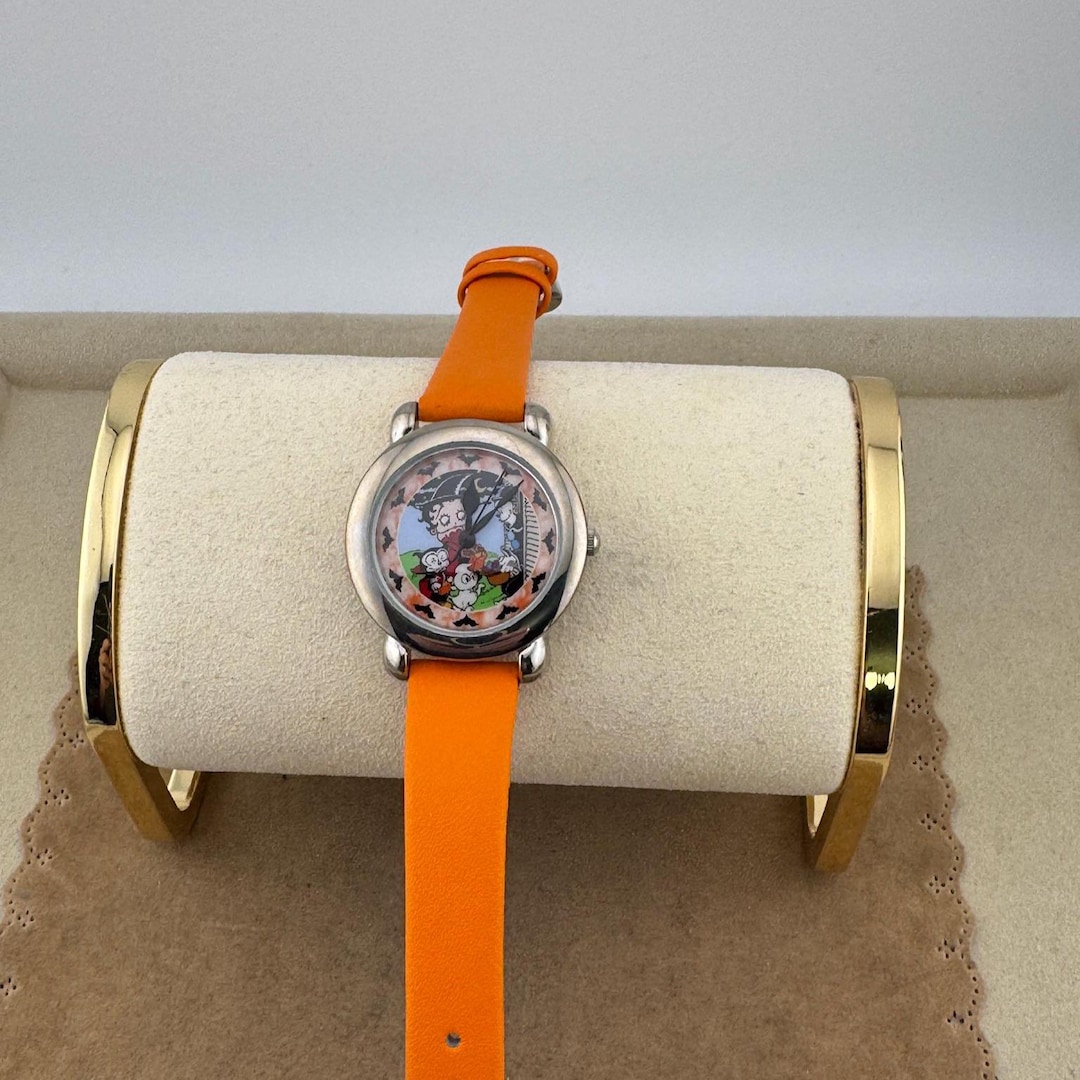 Vintage Betty Boop Scary Halloween Watch Orange Strap Bat Chasing