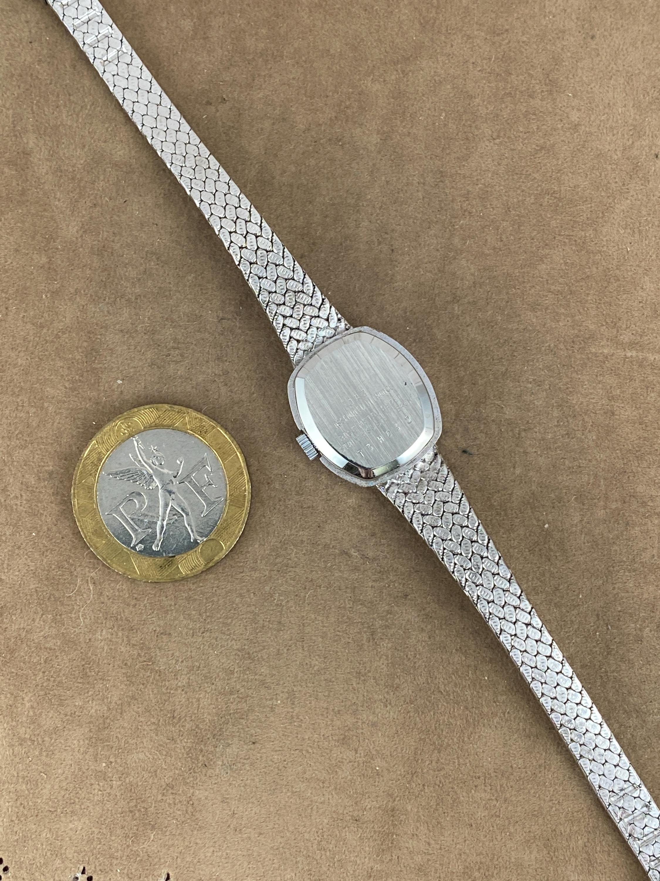 Vintage Jaz Paris Watch, 18K White Gold Plated Mesh Bracelet 