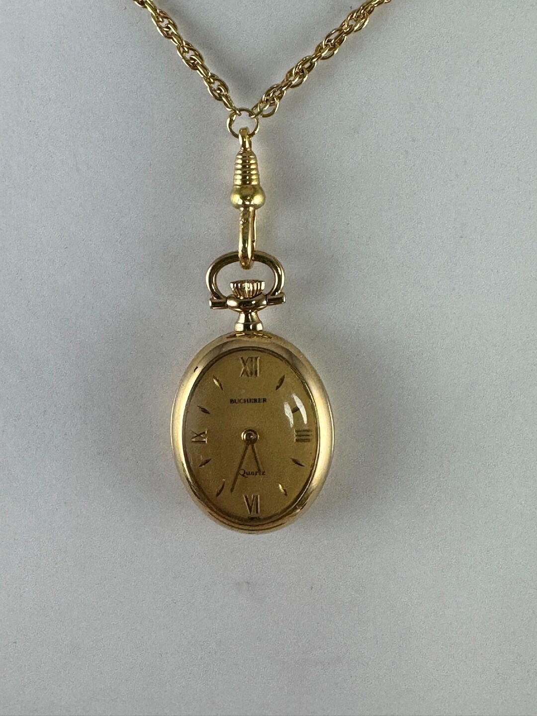 Montre Pendentif Mécanique Vintage Bucherer - Cadran Argent émaillé Sculpté - Occasion En Excellent état