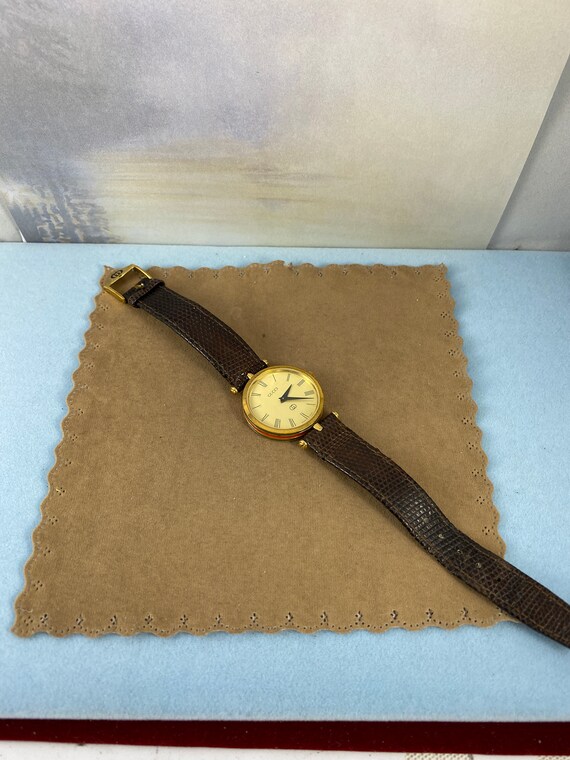 Vintage Gucci Red and Green Enamel Stack Watch Red and Green Stack with T Lug Case is 1.2 in Diameter Original 9 inchBrown Lizard Strap