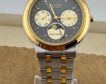 Vintage Citizen maanfasehorloge: tweekleurig roestvrij staal en goud