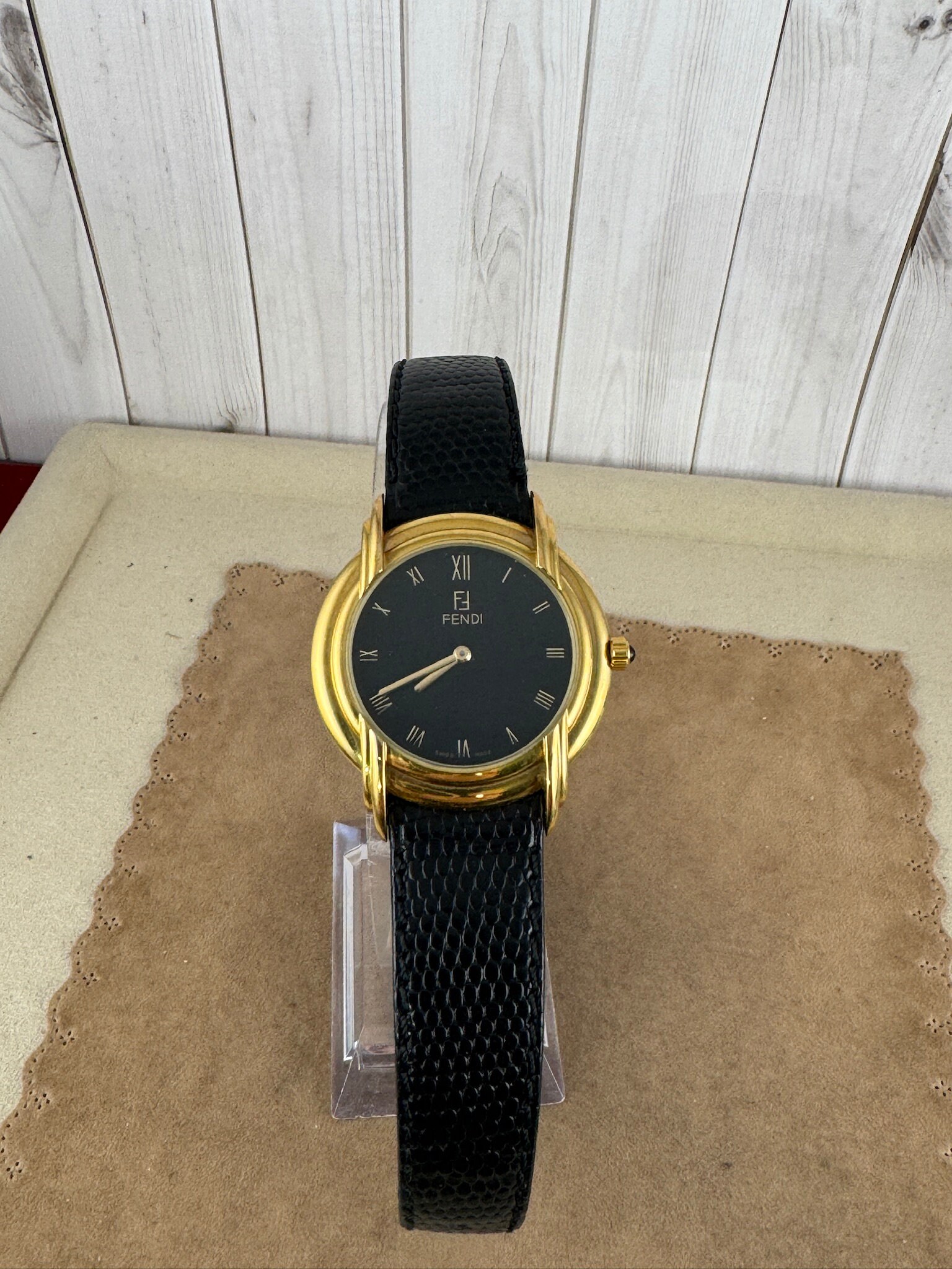 Vintage Fendi 18K Gold Plated 10 Microns 300G Watch Black Vintage Fendi 18K Gold Plated 10 Microns 300G Watch Black