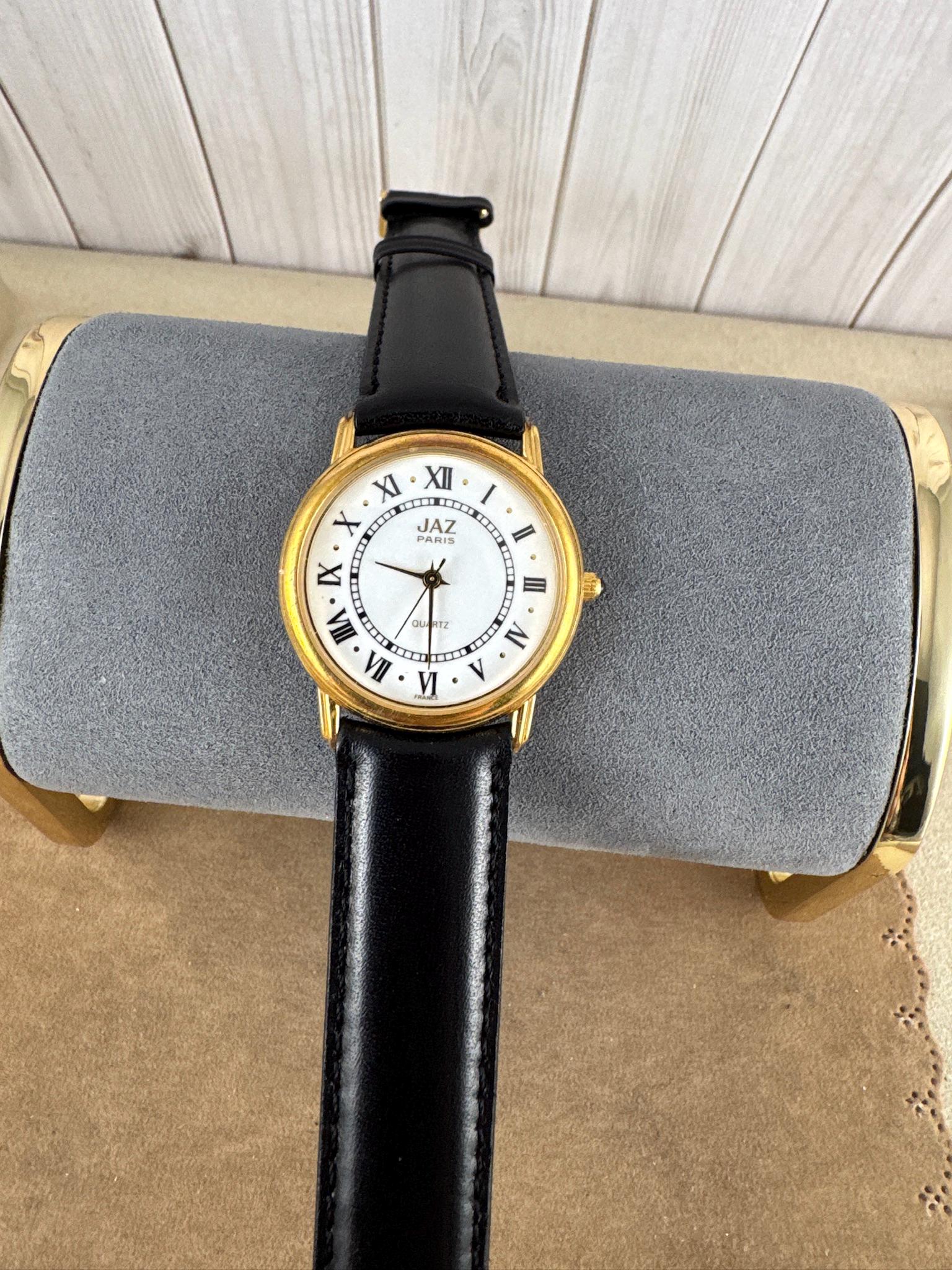 Vintage Jaz Paris Watch: Gold Plated, Black Leather Strap  display picture 2