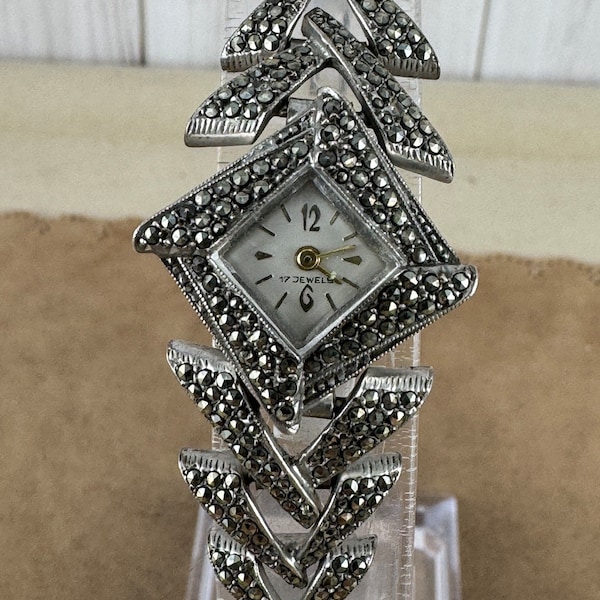 Fabulous Vintage 1920-1930's Ladies Wrist Watch Bracelet with Marcasite Settings